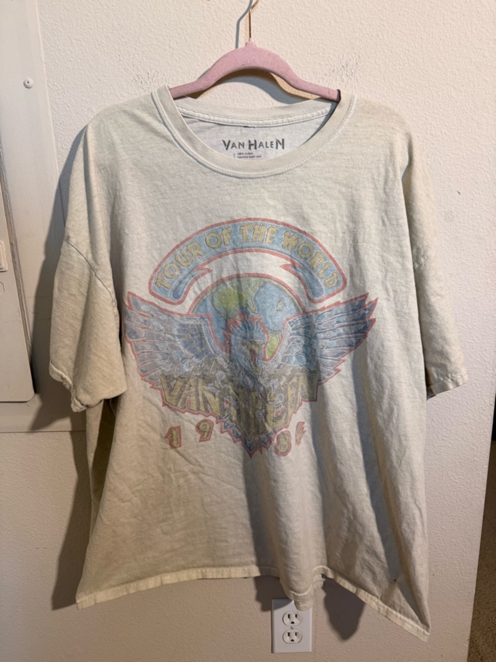 Van Halen Tour of the World 1984 Graphic Band Tee L/XL Distressed Cream
